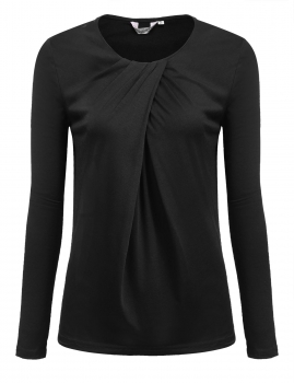 

Black Warp Front Long Sleeve O Neck Solid Casual Top, Multicolor