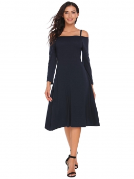 

Black Cold Shoulder Long Sleeve A-Line Dress, Multicolor