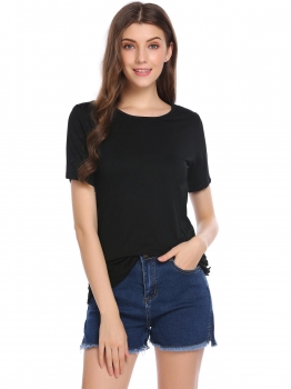 

Black Back Hollow Crochet Patchwork O-Neck Short Sleeve Tops, Multicolor