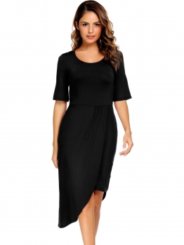 

Black Solid Split and Asymmetrical Hem Dress, Multicolor