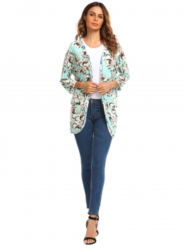 

Light blue Batwing Sleeve Open Front Floral Print Cardigan with Pocket, Multicolor