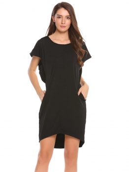 

Black Batwing Sleeve Solid O Neck Loose Dress, Multicolor