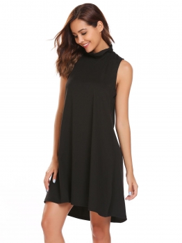 

Black Sleeveless Solid Ruched Turtleneck Shift Dress, Multicolor