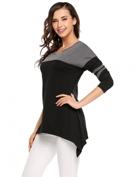 

Black Batwing Long Sleeve O-Neck Patchwork Tops, Multicolor