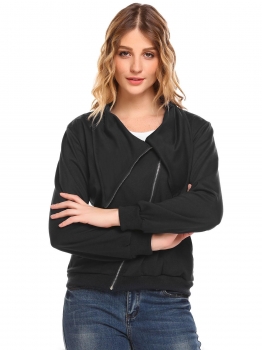 

Black Turn Down Collar Zip Up Solid Slim Fit Casual Jacket with Pocket, Multicolor