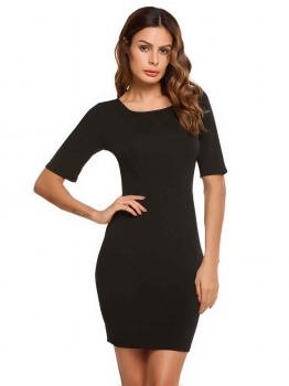 

Black Short Sleeve Solid Bodycon Dress with Pocket, Multicolor