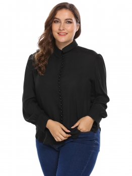 

Black Curved Hem Solid Shirt Plus Size, Multicolor