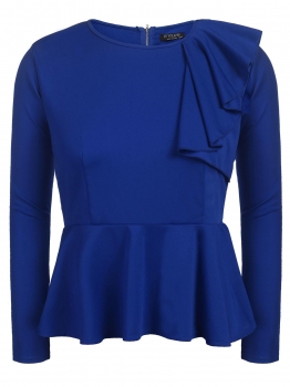 

Blue Plus Size Long Sleeve Ruffles Solid Slim Tops, Multicolor