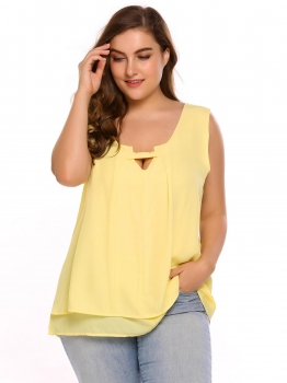 

Yellow V-Neck Sleeveless Solid Dip Hem Chiffon Tank Tops, Multicolor