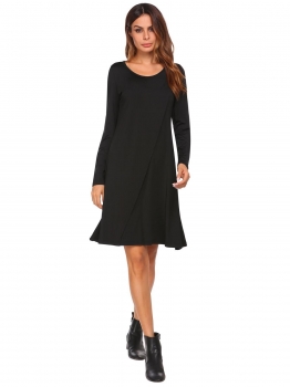 

Black Long Sleeve Solid Loose T-Shirt Dress, Multicolor