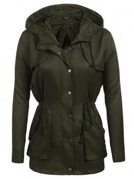 

Army green Women Long Sleeve Hooded Drawstring Light Weight Anorak Jackets Parka Coat, Multicolor
