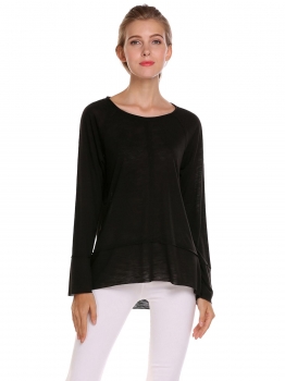 

Black O-Neck Long Sleeve Raw Edge Tops, Multicolor