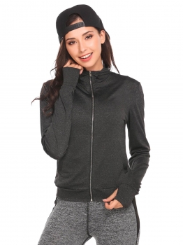 

Black Solid Slim Full Zip Hoodie with Pocket, Multicolor