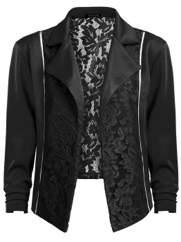 

Black Women Lapel 3"4 Sleeve Open Front Lace Patchwork Slim Short Blazer Jacket Plus, Multicolor