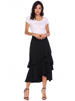 

Black Ruffles Asymmetrical Hem Solid Skirts, Multicolor