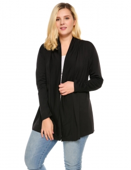 

Black Plus Size Solid Long Sleeve Belted Cardigan Coat, Multicolor