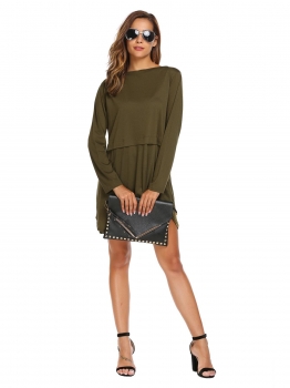 

Army green Long Sleeve Loose Solid Casual Dress, Multicolor