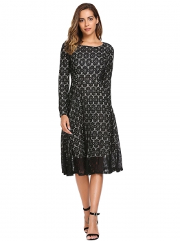 

Black Vintage Style Lace Fit and Flare Dress, Multicolor