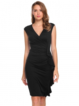 

Black Ruffles Side Ruched Solid Bodycon Dress, Multicolor