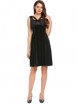 

Black Fashion Square Neck Sleeveless Solid Velvet A-Line Party Dress, Multicolor