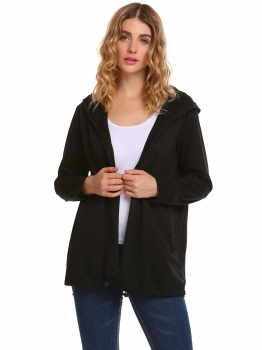 

Black Open Front Long Sleeve Solid Hooded Jackets, Multicolor
