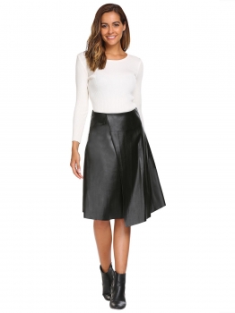 

Black High Waist Solid Slit PU Skirt, Multicolor