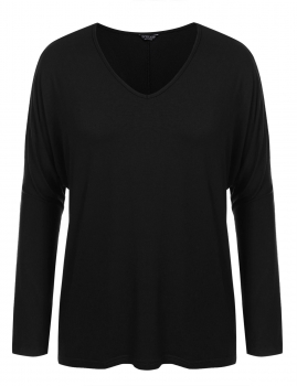 

Black Plus Size V-Neck Batwing Sleeve Solid Asymmetrical Hem Tops, Multicolor
