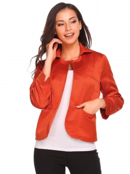 

Orange Lapel Open Front Slim Blazer with Pocket, Multicolor