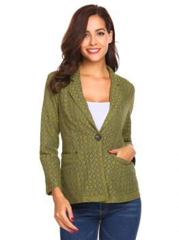 

Deep green Women's Notch Lapel Long Sleeve One Button Slim Fit Lace Casual Blazer, Multicolor