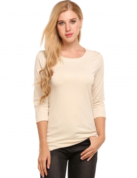 

Nude O Neck 3"4 Sleeve Solid Loose Basic Tops, Multicolor