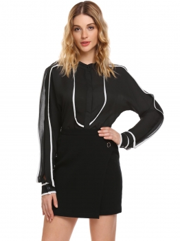 

Black Long Sleeve Button Front Chiffon Shirt, Multicolor
