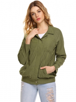 

Army green Turn Down Collar Button Down Loose Lightweight Jacket, Multicolor