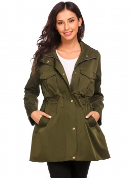 

Army green Women Stand Collar Long Sleeve Zip-up Lightweight Jacket, Multicolor