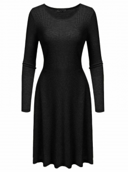 

Black O-Neck Long Sleeve Solid Slim Fit and Flare Dress, Multicolor