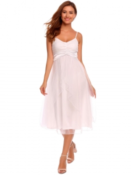 

White Spaghetti Strap Sleeveless Mesh Patchwork Tulle Tutu Going Out Dress, Multicolor
