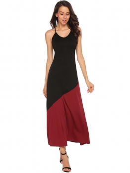 

Black Spaghetti Strap Backless Patchwork Slim Fit Party A-Line Maxi Dress, Multicolor