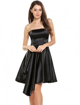 

Black Off the Shoulder Solid Cocktail Party Split Irregular Swing Skater Dress, Multicolor