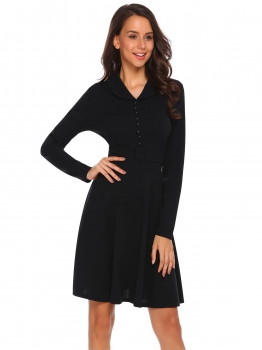

Black Women Long Sleeve High Waist Solid Casual Slim Fit Dress, Multicolor