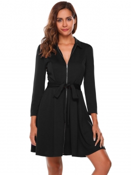 

Black Long Sleeve Solid Zipper V Neck Coats, Multicolor