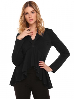 

Black Women Casual Long Sleeve Solid Open Front Jacket, Multicolor