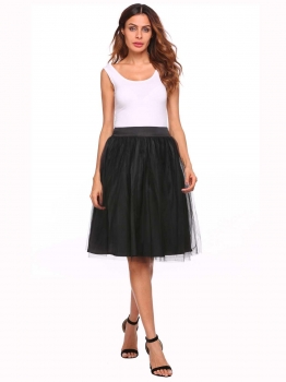 

Black Mesh Patchwork Solid Bow Decor Skirt, Multicolor