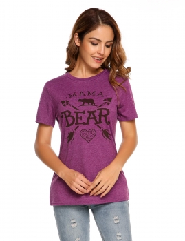

Purple Short Sleeve Print Basic Tee Loose T-shirt, Multicolor