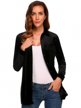

Black Women Casual Shirt Collar Long Sleeve Solid Button, Multicolor