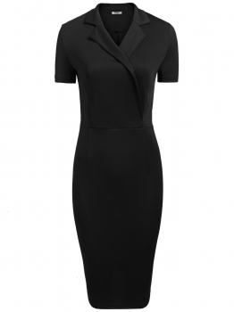 

Black Short Sleeve Solid Side Zipper Pencil Dress, Multicolor