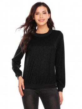 

Black Trim Patchwork Shimmer Long Sleeve Pullover Sweatshirt, Multicolor