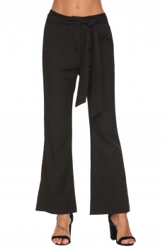 

Black Tie Up Zipper Casual Loose Bootcut Pants Trousers with Pockets, Multicolor