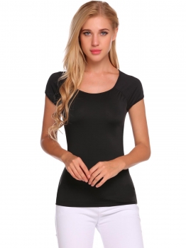

Black Solid Round Neck Short Sleeve Basic Slim T-Shirt, Multicolor