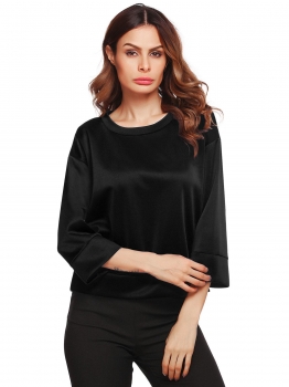 

Black Solid O-Neck Drop-Shoulder 3"4 Sleeve Loose Fit Tops, Multicolor