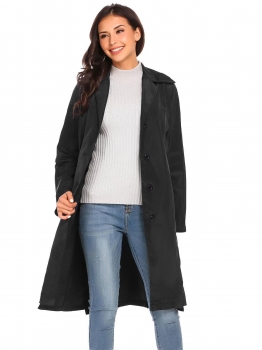 

Black Women Lightweight Lapel Single-breasted Solid Casual Loose Trench Coat, Multicolor