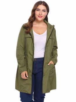 

Army green Plus Size Drawstring Long Sleeve Hooded Coats, Multicolor